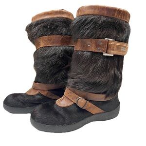 PAJAR Fur Winter Boots Black Leather Buckle Shearling Lined EU 40 US 9